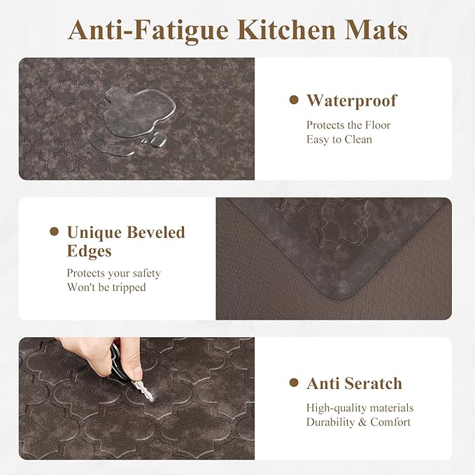 HEBE Kitchen Mat Cushioned Anti Fatigue Comfort Floor Mat Oversized 20"x60" Waterproof Non Slip Kitchen Rug Runner Laundry Room Rug Floor Carpet Heavy Duty Comfort Standing Mat Pads, Brown