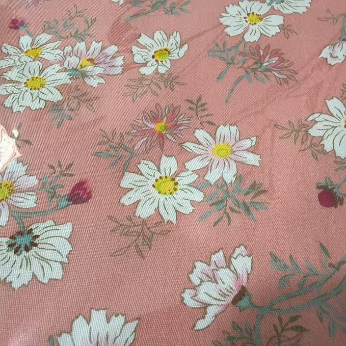 Light Weight Natural Cotton Fabric by the Yard DIY Making Supplies Quilting Patchwork Fabric Fat Quarter Bundles DIY for Quilting Cotton Patchwork Cushions (Pink White Flowers, 2 Yard)