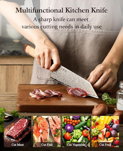 HEZHEN Kiritsuke Chef Knife,8.3 Inch, 37 Layers Tricolor Copper Damascus Steel-Japanese Damascus Knif- Professional Knife for Chefs&Home Cooking-Razor Sharp,Sycamore Wood Handle