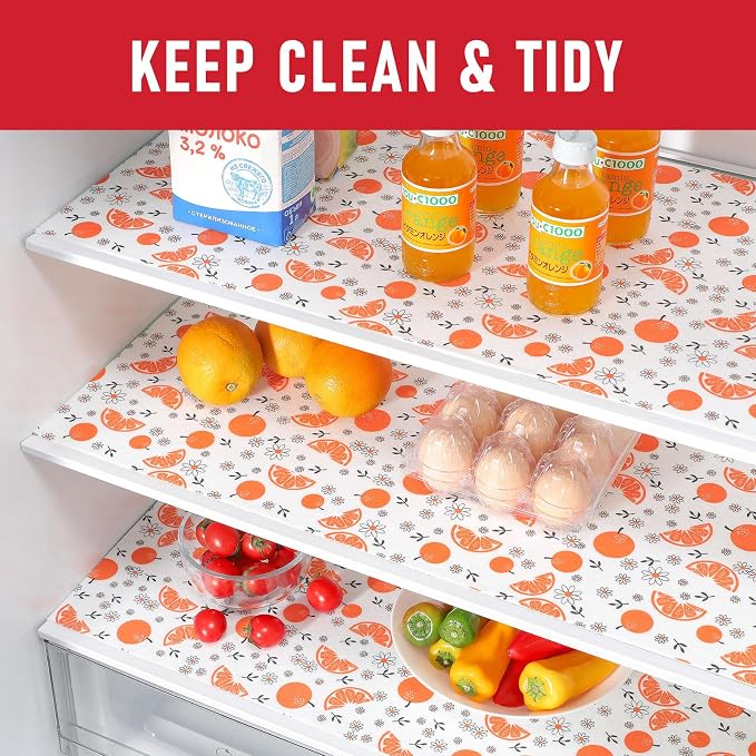 Cooyes Shelf Liners, 2-in-1 Non-Slip Fridge Mats, Absorb Excess Moisture, No-BPA Multiple Sizes for Glass Shelves, Kitchen Cabinets, Drawers (17.7 W x 24 L Inches, Dasiy-12 Pack)