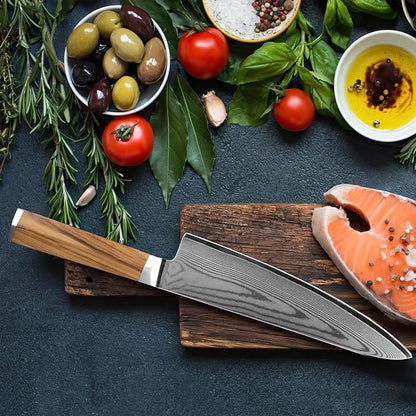 Damascus Japanese Chef Knife 8 Inch, Gyuto Knife 67 Layers VG-10 Damascus Knife, Full Tang Knife Italian Olive Wood Handle Japanese Knife