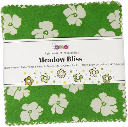 Soimoi 40 Pcs Cotton Fabric Squares Bundles Charm Packs for Quilting, Fat Quarter Layer Cakes, Precuts Quilt Squares 5 x 5 inches, DIY Fabric Bundle - Meadow Bliss