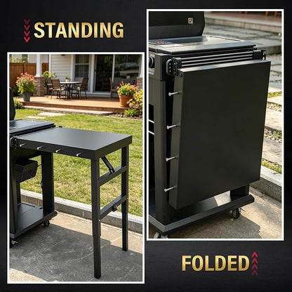 Uniflasy Folding Grill Side Shelf for Traeger Woodridge Pro/Elite/Plus Foldable Shelf for Traeger Inwood/Inwood XL Pellet Grill Accessories Large BBQ PrepTable with Hooks Outdoor Cooking Workspace