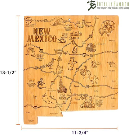 Totally Bamboo Destination New Mexico State Shaped Serving and Cutting Board, Includes Hang Tie for Wall Display