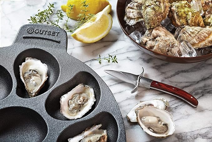 Outset Cast Iron Oyster Grill Pan, 12 Cavities, Black Oyster BBQ and Serving Pan