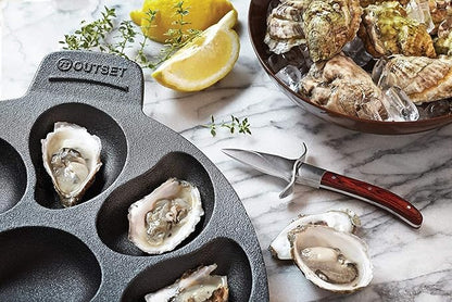 Outset Cast Iron Oyster Grill Pan, 12 Cavities, Black Oyster BBQ and Serving Pan