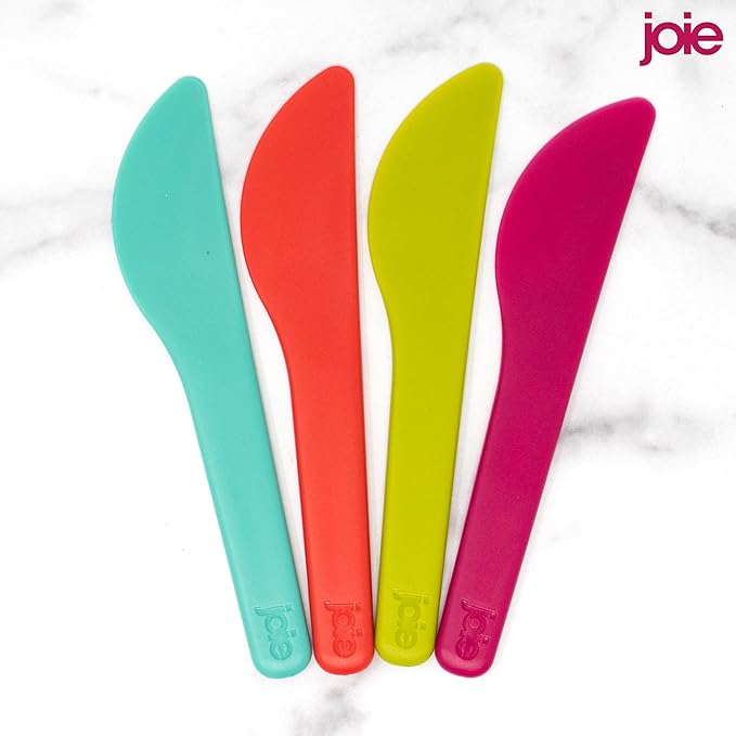 Joie Spreaders Set, Reusable Plastic Knives, Strong and Durable, Ideal for Butter, Jelly, Cream Cheese and Nut Butter, Handy Kitchen Tool, BPA-Free, Assorted Colors, 4 Count