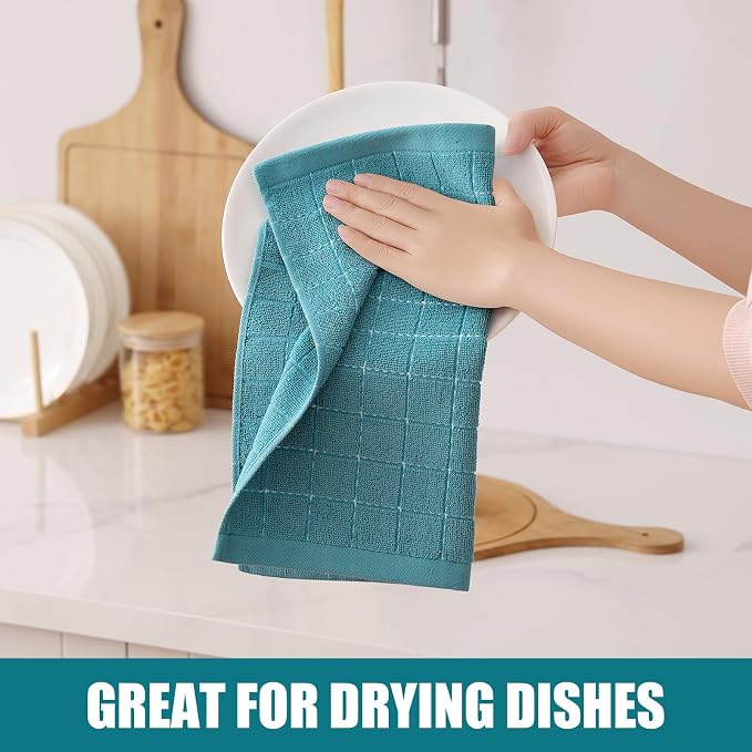 Homaxy 100% Cotton Terry Kitchen Dish Cloths, Ultra Soft and Absorbent Dish Towels for Kitchen, Suitable for Drying and Washing Dishes, 12 Pack, 12 x 12 Inches, Lake Blue
