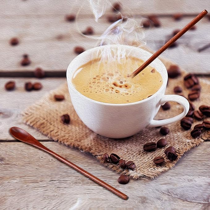Patelai 6 Pieces Wooden Coffee Spoons Long Handle Mixing Wooden Spoon Handmade Stirring Teaspoon for Kitchen Stirring