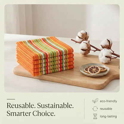 Urban Villa Kitchen Towels Waffle Stripes Dish Towels for Kitchen Orange Waffle Set of 6 Kitchen Towels Highly Absorbent 100% Cotton Over Sized 20X30 in with Mitered Corners Kitchen Hand Tea Towels