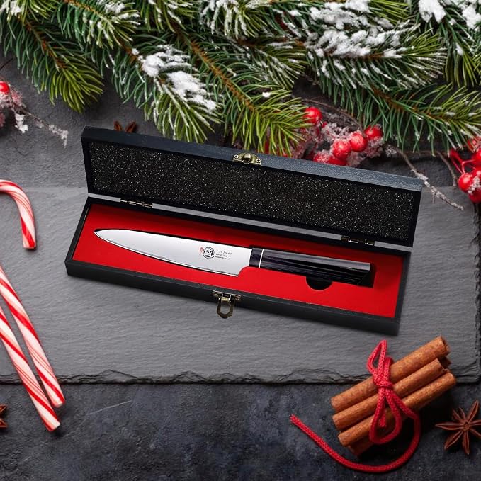 MITSUMOTO SAKARI 5.5 Inch Japanese Paring Knife, Hand Forged VG-10 Steel, Precision Fruit & Vegetable Cutter with G10 Handle (Sandalwood Box Included)