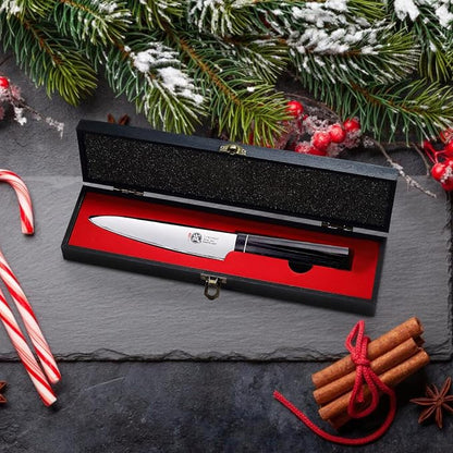 MITSUMOTO SAKARI 5.5 Inch Japanese Paring Knife, Hand Forged VG-10 Steel, Precision Fruit & Vegetable Cutter with G10 Handle (Sandalwood Box Included)