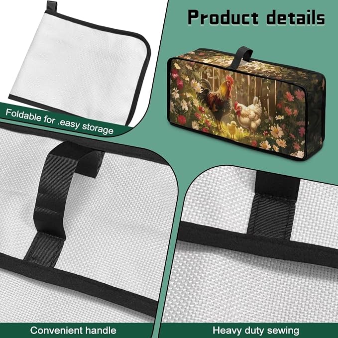 Farm Chicken Toaster Cover 2 Slice Dustproof Protective Cover for Toaster 2 Slice Long Slot, Water-Resistant Thin Dust Covers for Kitchen Appliances