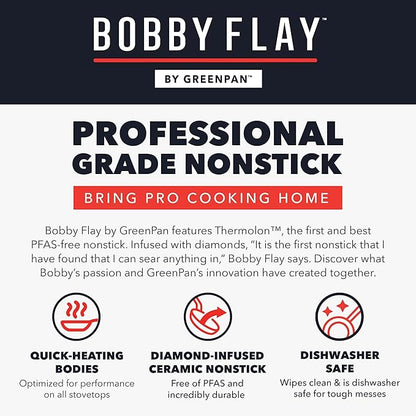 GreenPan x Bobby Flay 1.67QT Nonstick Saucepan with Glass Lid, PFAS-Free Diamond Ceramic, Induction Suitable, Stay-Cool Silicone Handle, Easy Clean Dishwasher & Oven Safe, Chef Pan, Graphite