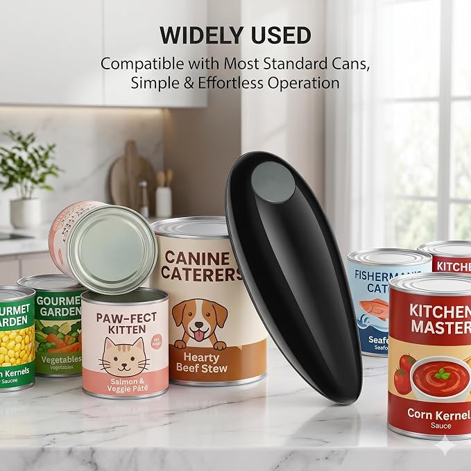 Electric Can Opener, One-Touch Automatic Handheld Can Opener with Smooth Edge, Kitchen Gadget for Seniors with Arthritis,Black