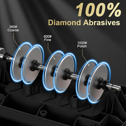 Knife Sharpener Electric for Kitchen Knives, with 100% Diamond Abrasives and Precision Angle Guides, 3-Stage Professional Automatic Quickly Sharpening/Polishing