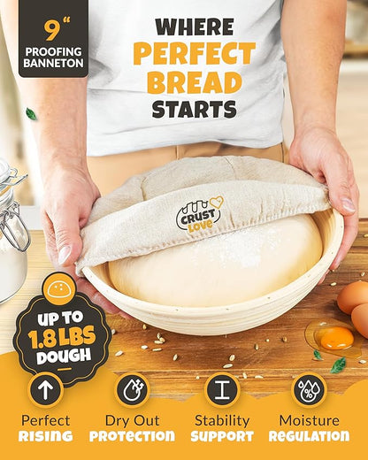 CRUSTLOVE Dutch Oven for Bread Baking - incl. Sourdough Bread-Baking Supplies like Banneton Bread-Proofing Basket - 5QT Enameled Cast Iron Bread-Oven with Lid, Baking Pan, Scoring Tool Lame