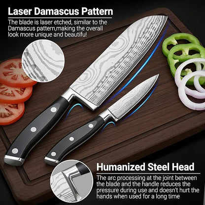 Santoku Knife 7 Inch, Razor Sharp Santoku Knife Set, High Carbon Steel Japanese Chef Knife, Professional Kitchen Knife Set with Full Tang Handle Design for Home Kitchen Coooking