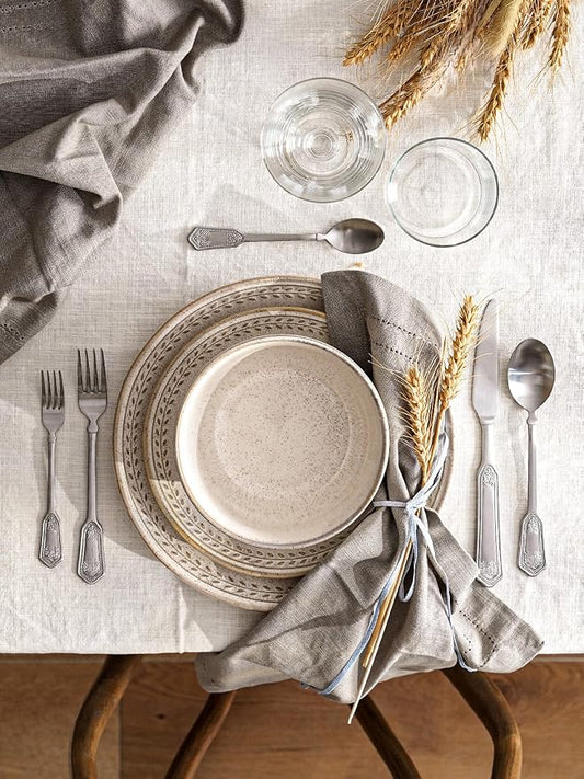 LE TAUCI Plates and Bowls Sets for 4, 12 Piece Ceramic Dinnerware Sets, Kitchen Stoneware Dish Set, Chip Resistant, Microwave & Dishwasher Safe, Reactive Glaze Beige (8"&10" Plate, 27oz Bowl)