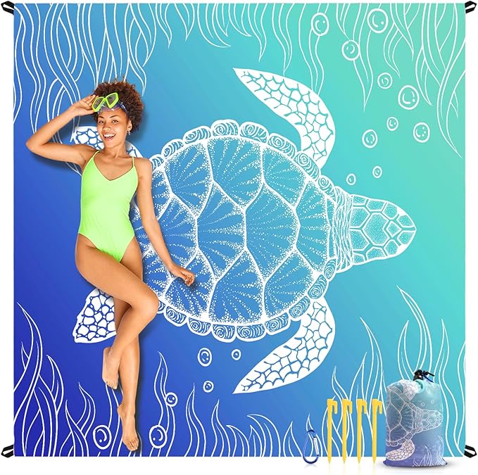 EASYFUN Beach Blanket Sandproof Oversized, 79''×83'' Extra Large Beach Mat, Portable Picnic Mat for Travel Camping Hiking, Lightweight Beach Essentials Family Water Resistant Mat