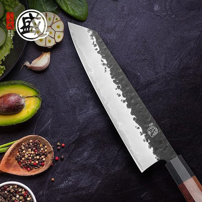 MITSUMOTO SAKARI 9-Inch Japanese Kiritsuke Chef Knife, 9Cr18MoV Steel | Angled tip and long flat edge for slicing, 3-layer 9Cr18MoV steel, rosewood handle, sandalwood box