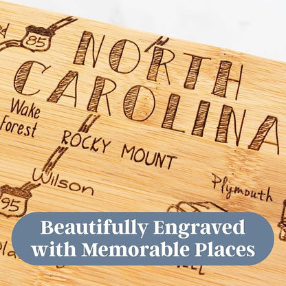Totally Bamboo Destination North Carolina Shaped Cutting Board – Bamboo Charcuterie and Serving Board with Hang Tie for Wall Display