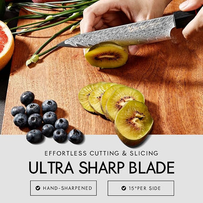 5.5-Inch Japanese Chef Knife - Razor Sharp Damascus Small Kitchen Knife, AUS-10 Steel for Paring Knife with G10 Handle