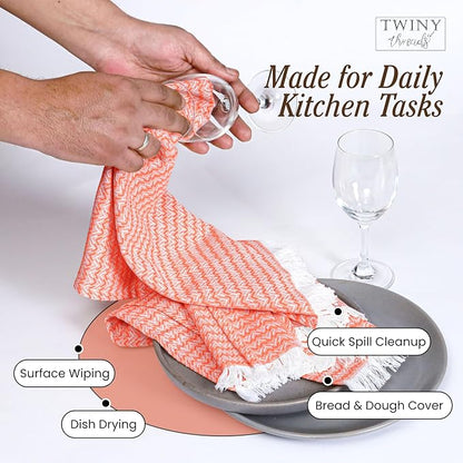 TWINY threads Kitchen Dish Towel Chevron Weave Mixed Color Pack, Premium 100% Cotton Kitchen Linen Set, Absorbent Quick Drying Dish Rags, Washable Reusable Multi Purpose, Set of 12, 16x26 Inches