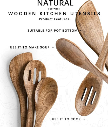 Wooden Spoons for Cooking, 3-Piece Wood Utensil Set Includes Slotted Spoon, Spoon & Wooden Spatula for Cooking – Acacia Wood Kitchen Utensil Set – 12 Inch Hardwearing Tools