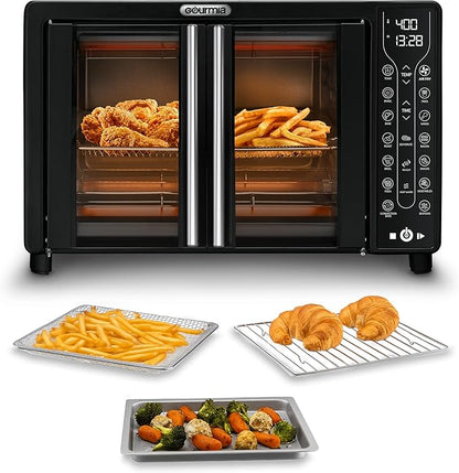 Gourmia French Door Air Fryer Toaster Oven – 6-Slice Capacity, FryForce 360°, Digital Display with 17 Cooking Presets, Black