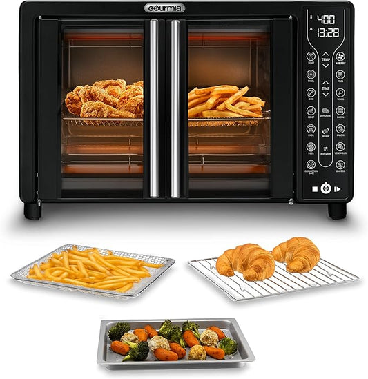 Gourmia French Door Air Fryer Toaster Oven – 6-Slice Capacity, FryForce 360°, Digital Display with 17 Cooking Presets, Black