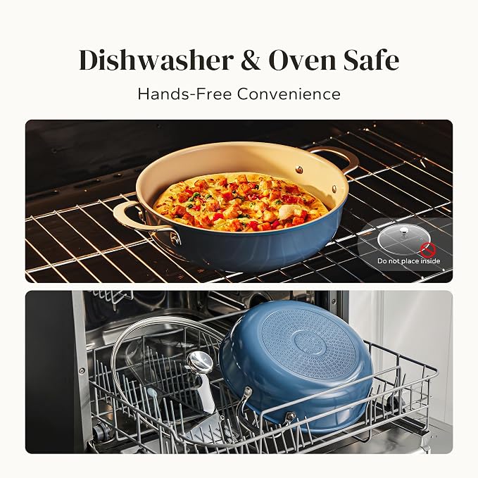 Redchef Stock Pot with Lid, Ceramic Soup Pot 4 Quart, Nonstick Stockpot Cooking Pot for Stews, Induction Braiser Rondeau Pot, Even Heating, Stay Cool Handle, Oven/Dishwasher Safe, PFAS Free (Blue)