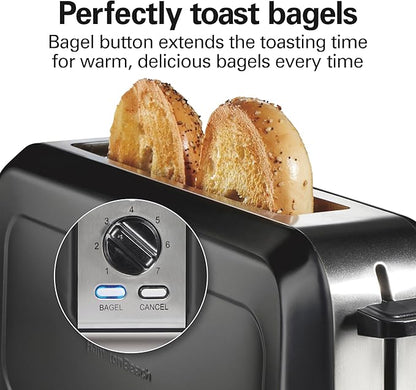 Hamilton Beach Extra Wide Long Slot 2 Slice Toaster, Browning Control With 7 Shades, Bagel Function, Cancel Button & Auto Shutoff, Modern Slim Design Fits Any Space, Black (22989)