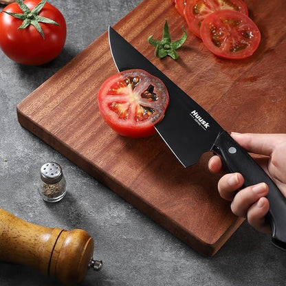 Huusk Japanese Chef Knife for Kitchen - 8in Stainless Kitchen Knife with Black Titanium Coating, All Purpose Cooking Knives for Vegetable & Meat Cutting, Ultra Sharp Gyuto Knives, Men's Gift
