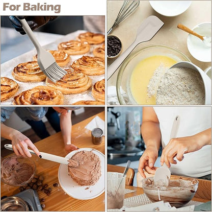 HaWare 29 PCS Silicone Cooking Utensils Set, Heat Resistant Kitchen Utensils Set with Stainless Steel Handle, Spatula Sets with Holder and Hooks, Kitchen Tools Gadgets for Nonstick Cookware -Khaki