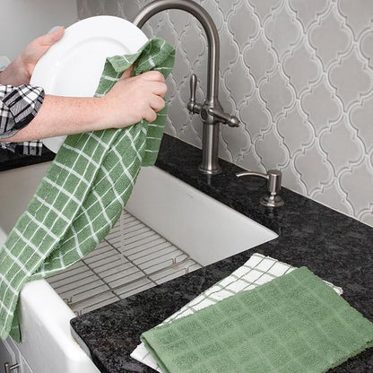 Ritz Premium 100% Cotton Terry Check Kitchen Dish Towels - Highly Absorbent, Super Soft, Long-Lasting, 25"x15", 3-Pack, Juniper