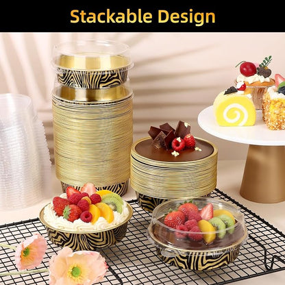 Beasea Disposable Ramekins with Lids, 120 Pack 7.3oz Mini Pie Tins Small Aluminum Foil Pie Tart Cake Baking Pans Individual Round Creme Brulee Containers for Party - Tiger Stripes
