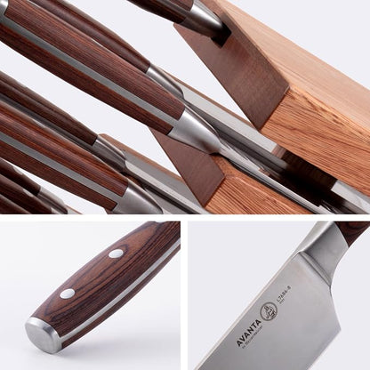 Messermeister Avanta Forged 10-Piece Pakkawood Knife Block Set - Oprah's Favorite Things - German X50 Stainless Steel - 4 Speciality Knives, Heavy-Weight Fork, 4 Steak Knives & Magnetic Knife Block