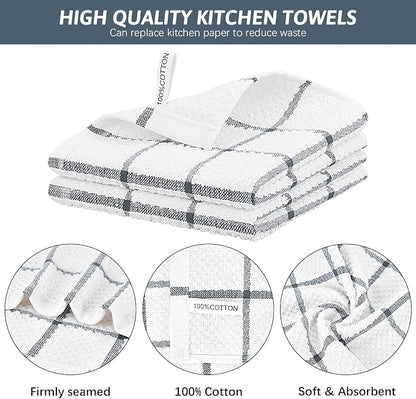 Nialnant Cotton Terry Dish Cloths,8 Pack Dish Rags for Washing Dishes,Super Soft and Absorbent Cleaning Rags - Grey Plaid