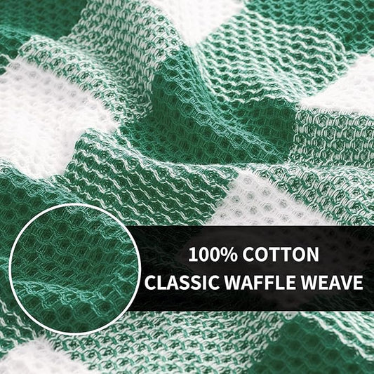 Homaxy 100% Cotton Waffle Weave Check Plaid Dish Cloths, 12 x 12 Inches, Super Soft and Absorbent Dish Towels Quick Drying Dish Rags, 6-Pack, White & Dark Green