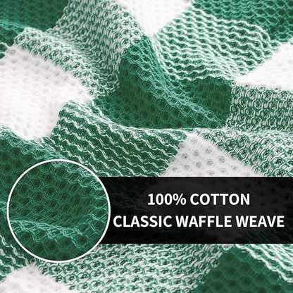 Homaxy Kitchen Towels and Dishcloths Set, 12 x 12 and 13 x 28 Inches, Set of 8 Bulk Cotton Waffle Weave Check Plaid Kitchen Towels, Super Soft and Absorbent Dish Towel, White & Dark Green