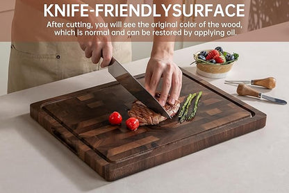 THETCHRY Walnut Wood Cutting Boards for Kitchen, End Grain Chopping Board Double Sided, Large Cutting Board with Handle, Charcuterie Butcher Block for Meal Prep & Serving with Gift Box, 17"×13"×1"