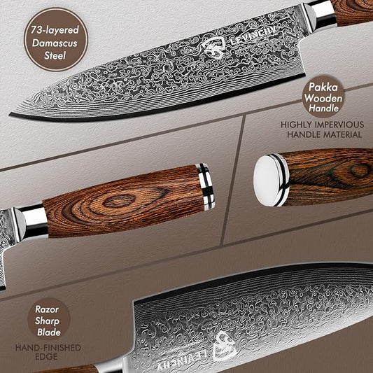 Damascus Chef's Knife 8 inch Professional Handmade Damascus Stainless Steel Kitchen Knife, Superb Edge Retention, Stain & Corrosion Resistant, Ergonomic PAKKA Wood Handle