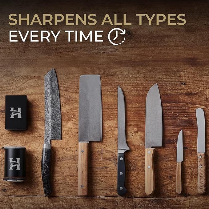 High Carbon Stainless Steel Rolling Knife Sharpener with 400, 1000 & 3000 Replacement Discs - Blunt Knife Sharpening Kit with 15 and 20 Degree Sharpening for Kitchen & Chef's Knives (BLACK)