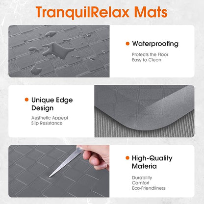 TranquilRelax 4/5 Inch Thick Anti-Fatigue Kitchen Mats 2Pcs, Cushioned Non-Slip Waterproof Sink & Stove Floor Mats, Comfortable Standing Rug Set for Kitchen, Laundry & Entryway, Grey