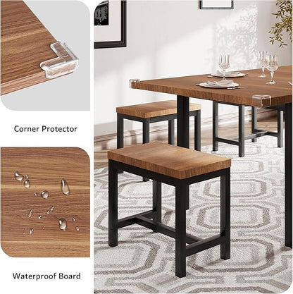 iPormis 7-Piece Dining Table Set with 6 Stools, 63" Extendable Kitchen Table Set for 4-8, Modern Dining Room Table with Sturdy Metal Frame, Space-Saving Dinette, Walnut