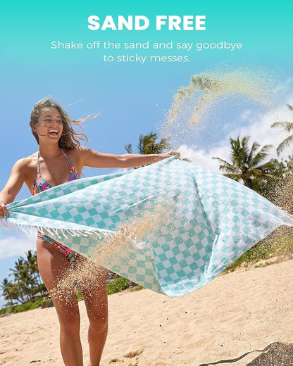 Checkered Plaid Turkish Beach Towel Vacation Essentials Blanket Sand Free Quick Dry Oversized Thin Cloud Clearance Alaska Cruise Summer Accessories Beach Gift Must Haves Gear Stuff Travel Gadgets