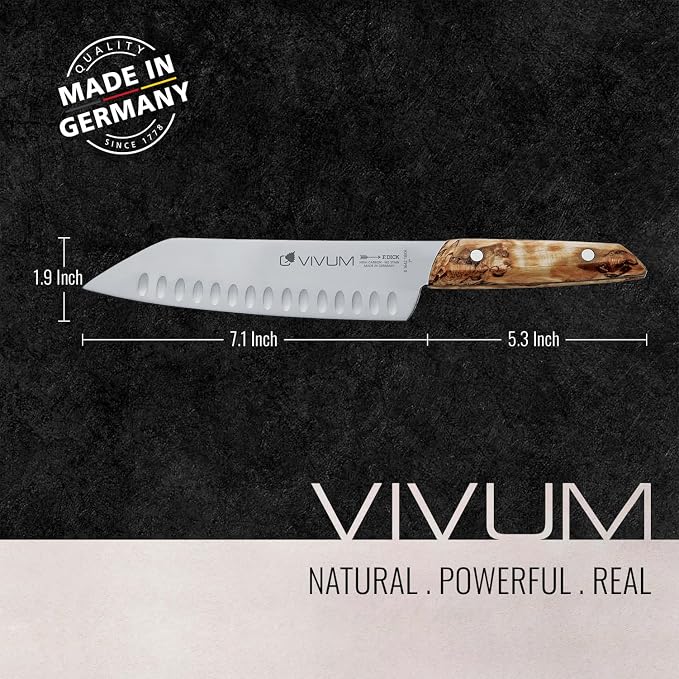 F. DICK - VIVUM Santoku Rust-Proof Knife - Knife with 7" blade & 58 HRC- Ideal for meat, fruit & vegetables - Stainless steel - Ultra sharp - Birchwood handle - Made in Germany
