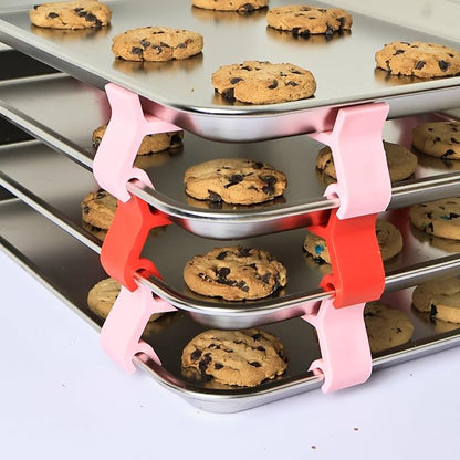 16pcs Baking Sheet Stackers - Saving Harvest Tray Stackers Accessories, Baking Sheet Stacking Clips, Cookie Tray Stacker Clips for Freeze Dryer Trays Kitchen Picnic BBQ (Red and Pink)