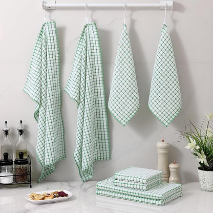 Homaxy Kitchen Towels and Dishcloths Set, 16 x 25 and 12 x 12 Inches, Set of 8 Cotton Terry Kitchen Dish Towels, Super Soft and Absorbent Dish Cloths, Green